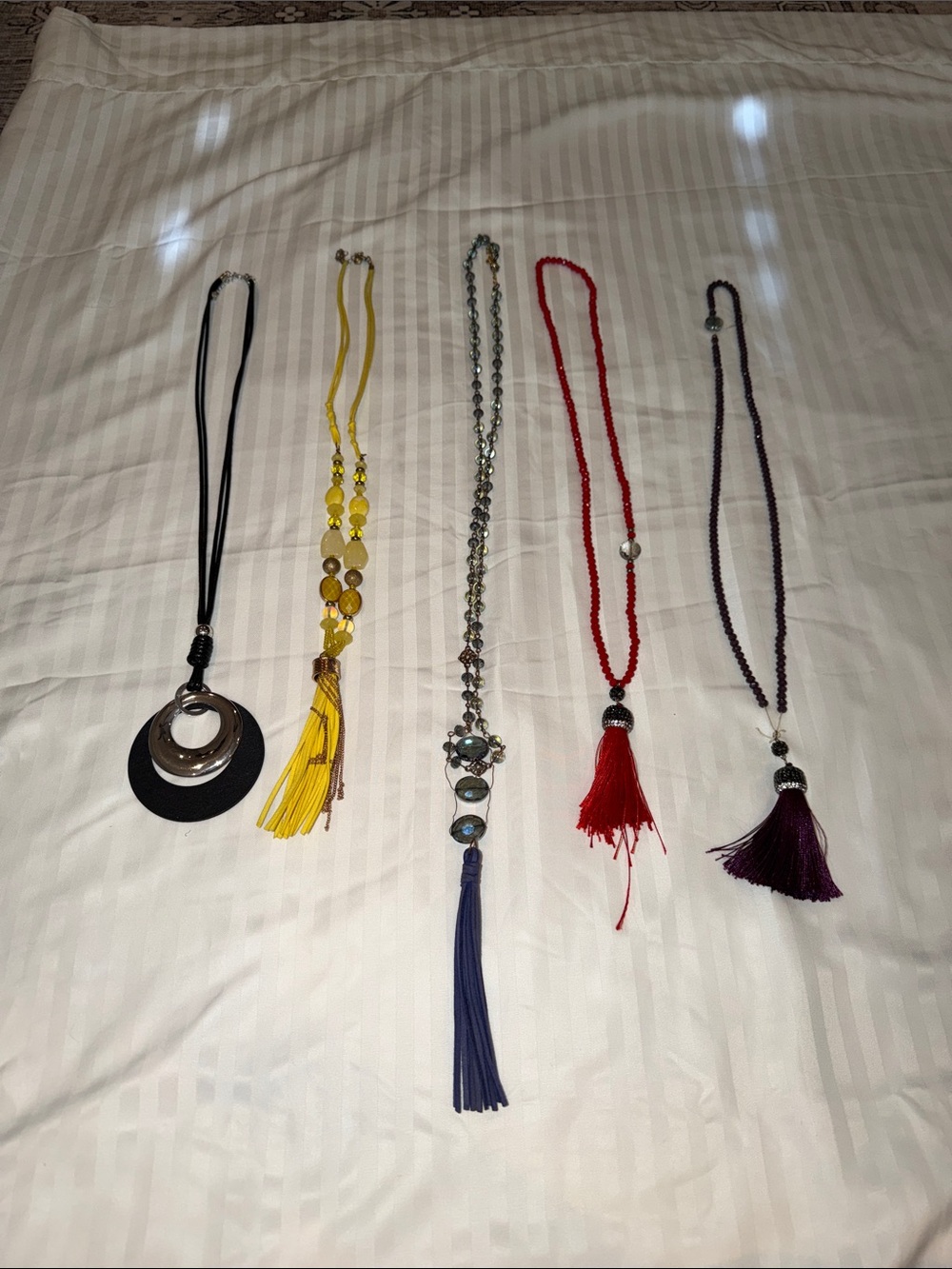 Assorted Women’s Tassel Necklaces - Yellow, Blue, Red, Purple, Black